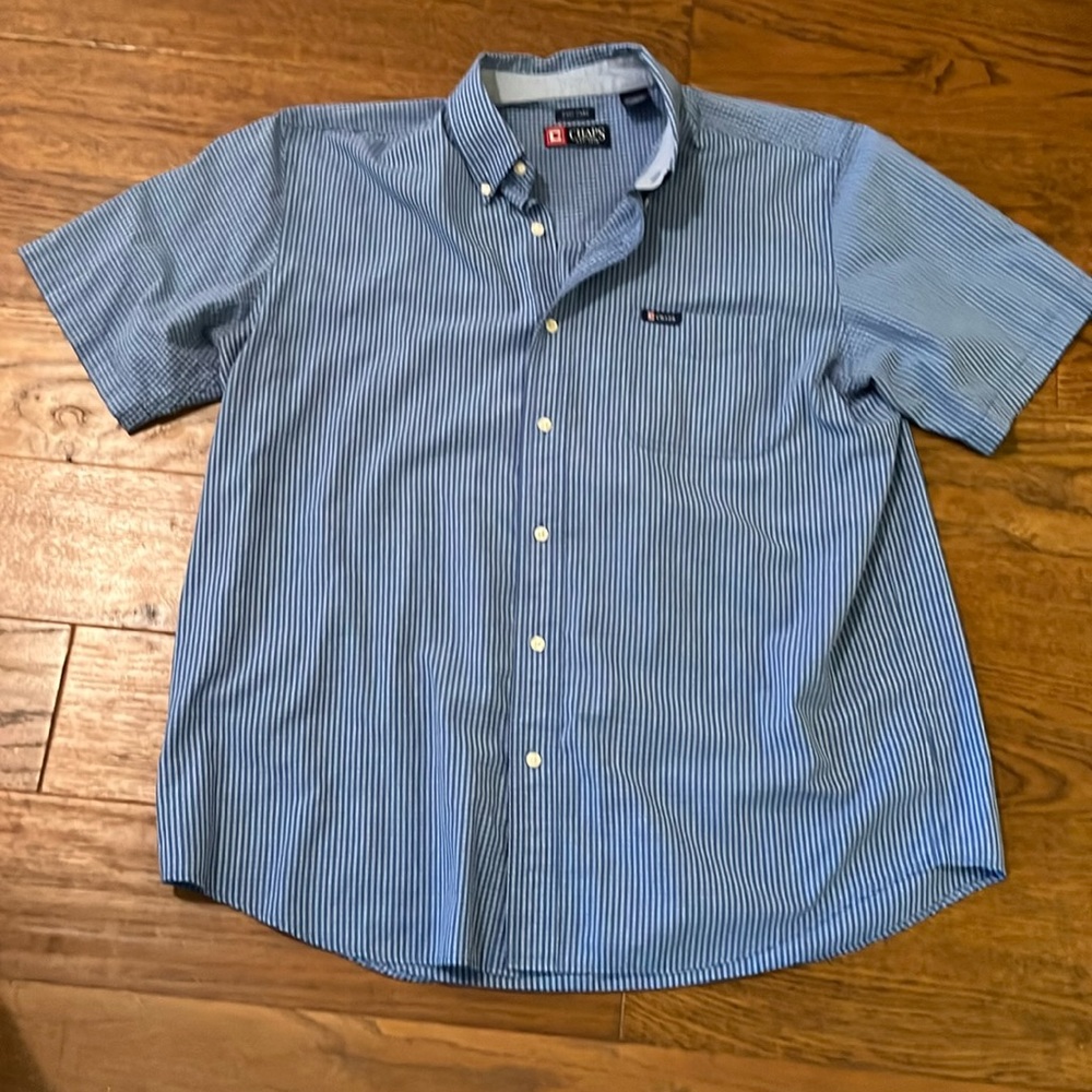 Chaps Blue and‎ White Striped Short Sleeve Button-Down Shirt